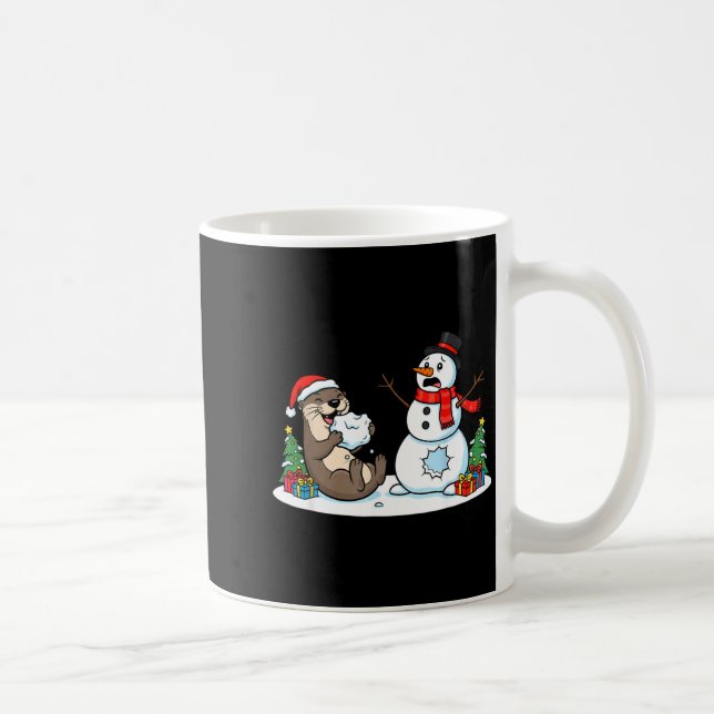 Funny Otter Snowman Christmas Tree Xmas Womens Men Kaffemugg (Höger)