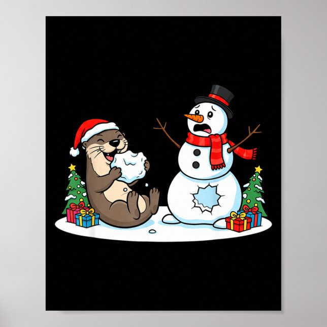 Funny Otter Snowman Christmas Tree Xmas Womens Men Poster (Framsidan)