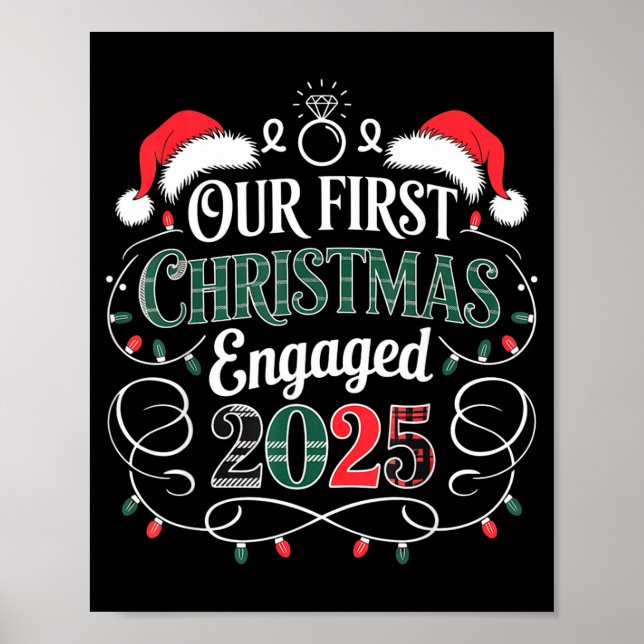 Funny Our First Christmas Engaged 2025 Couples Paj Poster (Framsidan)