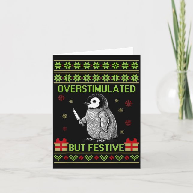 Funny Overstimulated But Festive Christmas Ugly Pe Kort (Framsida)