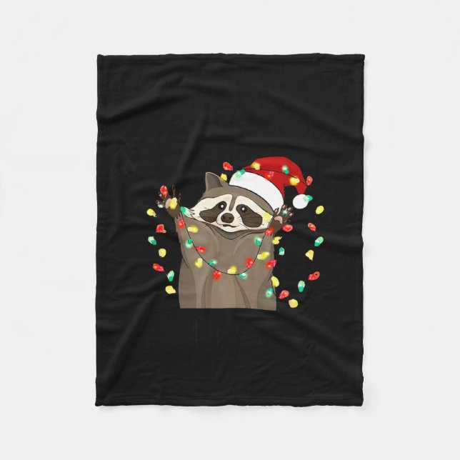 Funny Overstimulated But Festive Raccoon Christmas Fleecefilt (Framsidan)