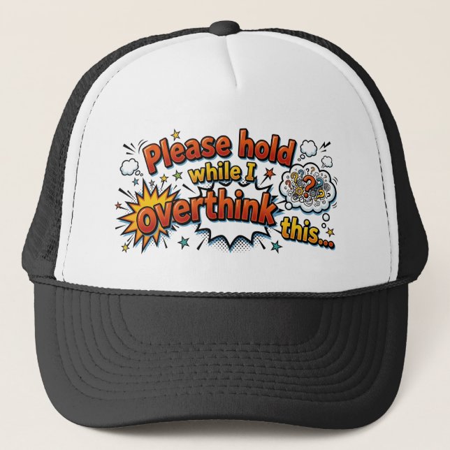 Funny Overthinker Retro Comic Style Trucker Hat Keps (Framsida)