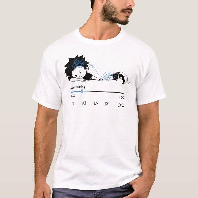 Funny Overthinking Music Player Aesthetic Cat T Shirt (Framsida)