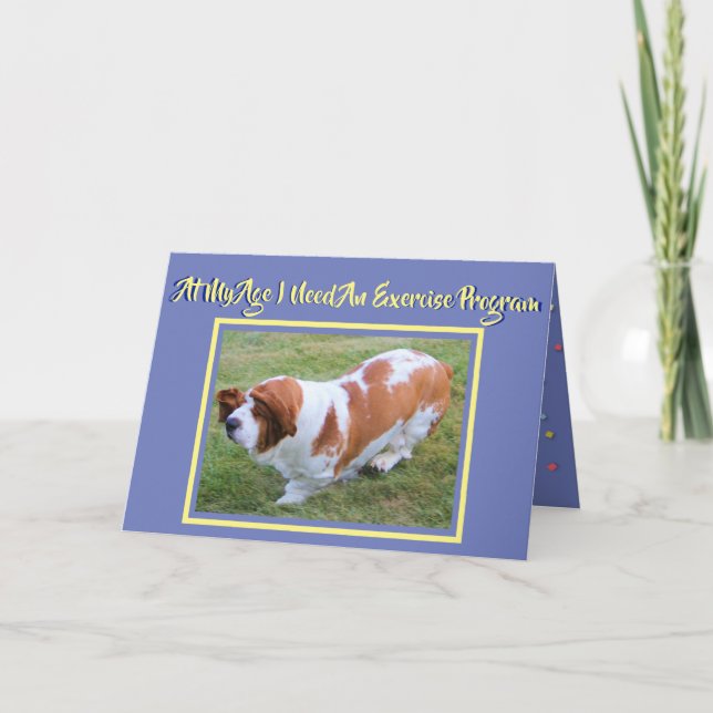 Funny övning Birthday Card w/Cute Basset Hound Kort (Framsida)