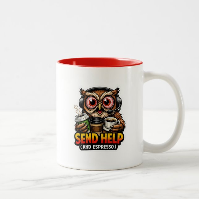  Funny Owl Coffee Espresso Office Mug Två-Tonad Mugg (Höger)