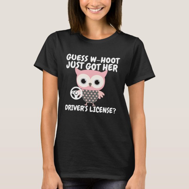 Funny Owl New Drivers License Learner's Permit For T Shirt (Framsida)
