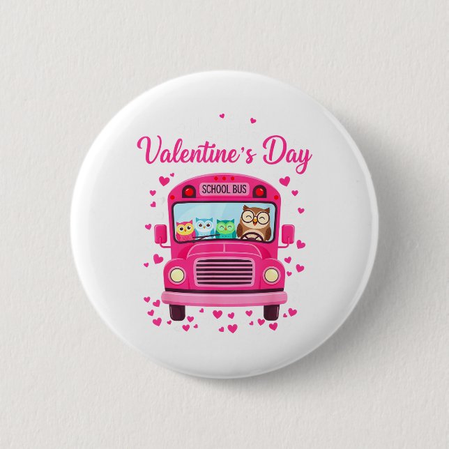 Funny owls school bus driver happy valentines day knapp (Framsida)