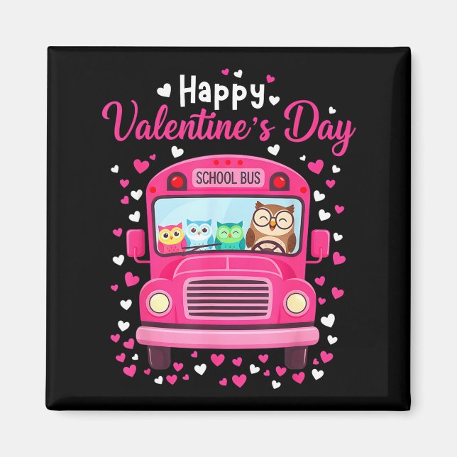 Funny owls school bus driver happy valentines day magnet (Framsidan)