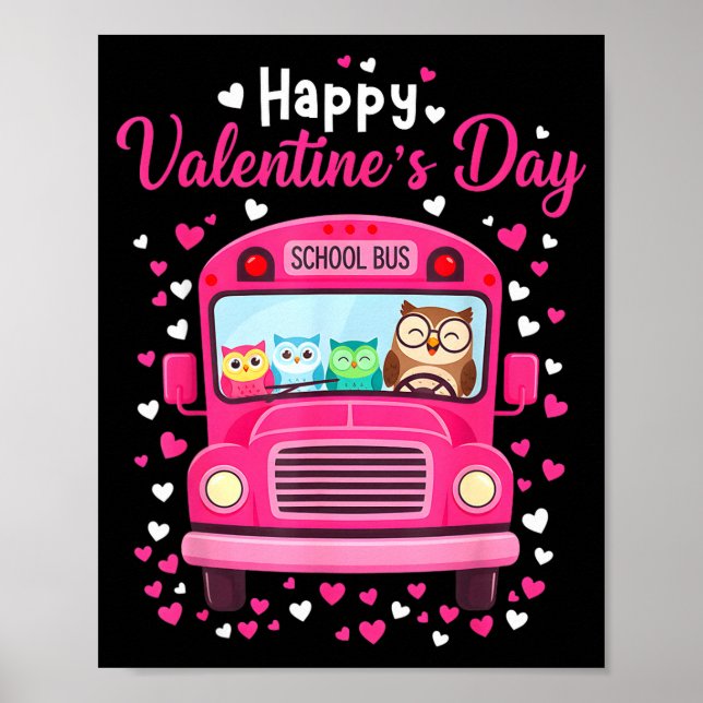 Funny owls school bus driver happy valentines day poster (Framsidan)