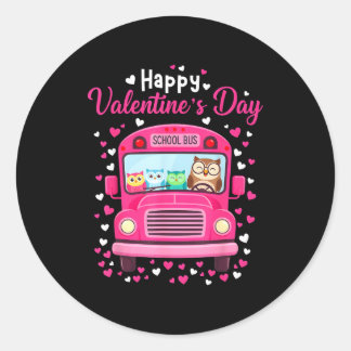 Funny owls school bus driver happy valentines day runt klistermärke