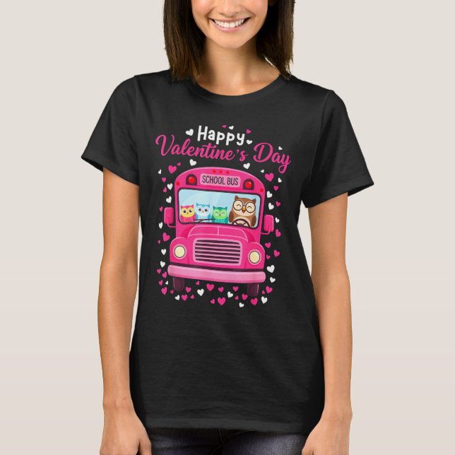 Funny owls school bus driver happy valentines day t shirt (Framsida)