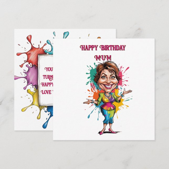 Funny Paint stänk Morsa Birthday Caricature Kort (Fram/baksida)