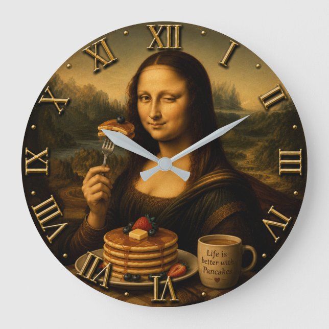 Funny Pancake Mona Lisa Stor Klocka (Framsida)