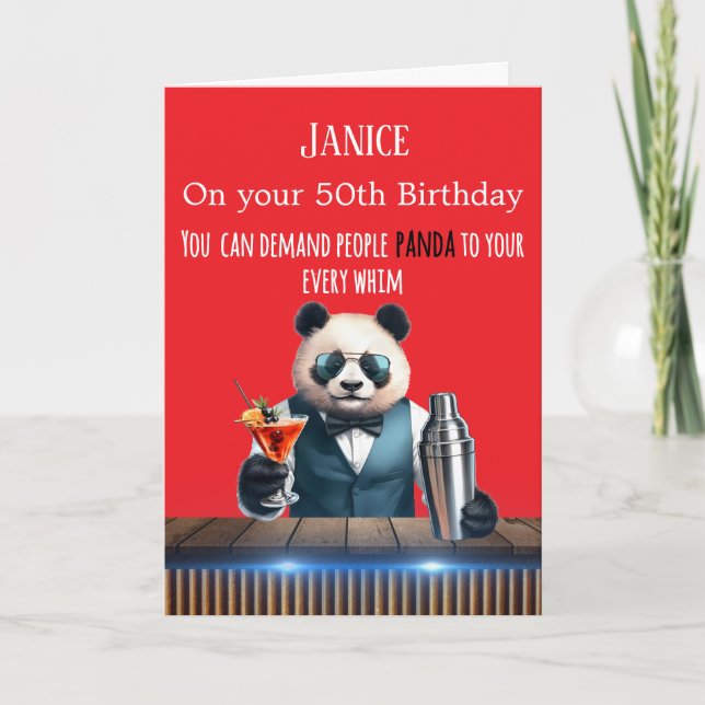Funny Panda 50th Birthday Card Kort (Framsida)