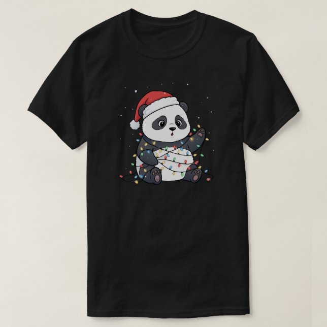 Funny Panda Christmas Lights Animal Lover T Shirt (Design framsida)