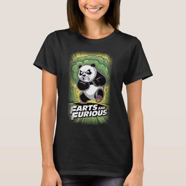 Funny Panda Design about Farting on a Black T Shirt (Framsida)