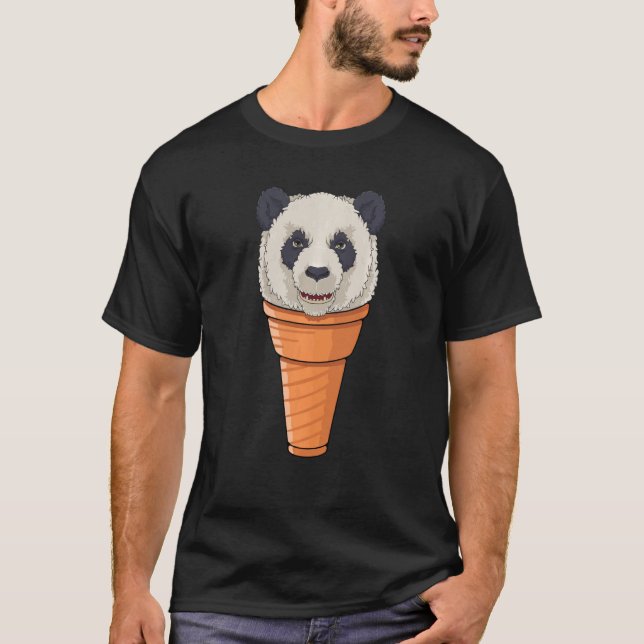 Funny Panda Ice Cream Cone Waffle Sommar T Shirt (Framsida)