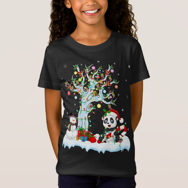 Funny Panda Julafton Träd Lighting Santa Hat Panda T Shirt (Framsida)