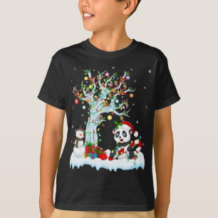 Funny Panda Julafton Träd Lighting Santa Hat Panda T Shirt