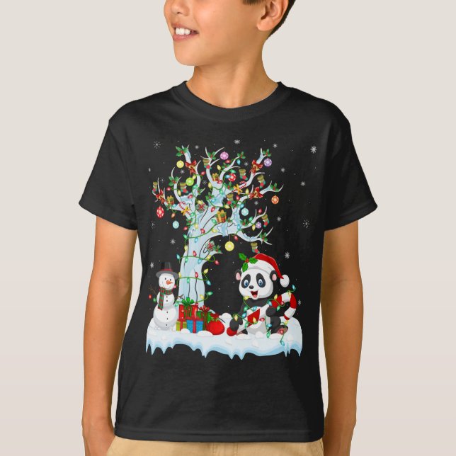 Funny Panda Julafton Träd Lighting Santa Hat Panda T Shirt (Framsida)