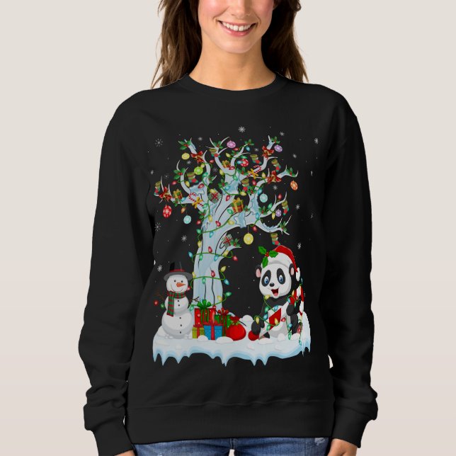 Funny Panda Julafton Träd Lighting Santa Hat Panda T Shirt (Framsida)