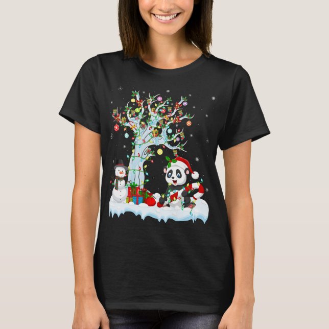 Funny Panda Julafton Träd Lighting Santa Hat Panda T Shirt (Framsida)
