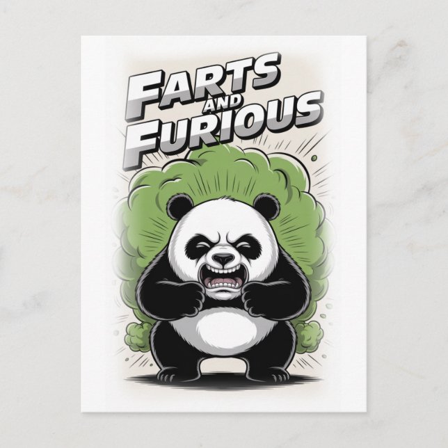 Funny Panda making a Fart on a White Helg Vykort (Framsida)