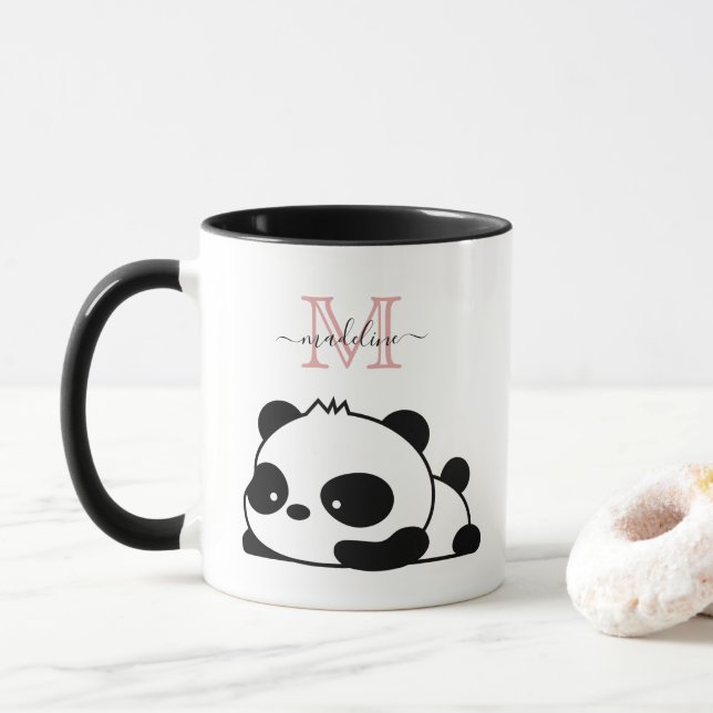 Funny Panda Modern Rosa Monogram Mugg (Med munk)