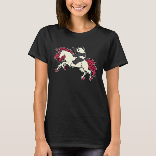 Funny Panda Riding Unicorn T-Shirt For Panda Unico (Framsida)