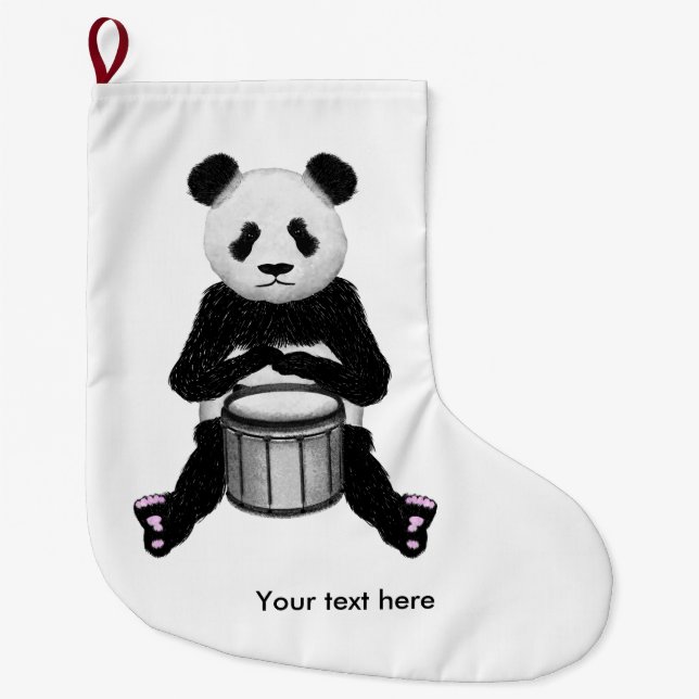 Funny Panda Spela Drums Stor Julstrumpa (Framsidan)