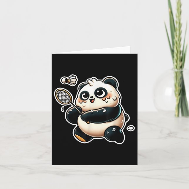 Funny Panda Spelar Badminton Cute Sporty Exercise Kort (Framsida)