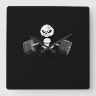 Funny Panda Workout Kitten Gym Deadlift Power Fyrkantig Klocka
