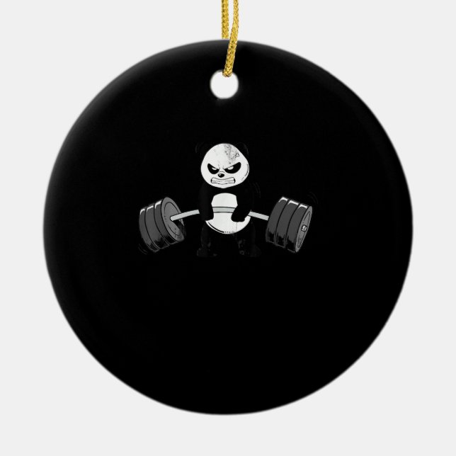 Funny Panda Workout Kitten Gym Deadlift Power Julgransprydnad Keramik (Framsidan)