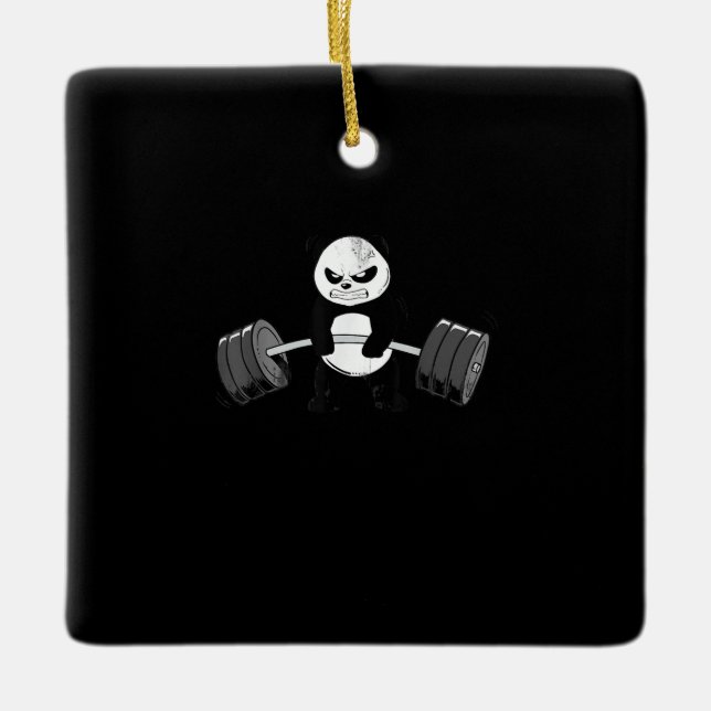 Funny Panda Workout Kitten Gym Deadlift Power Julgransprydnad Keramik (Framsida)