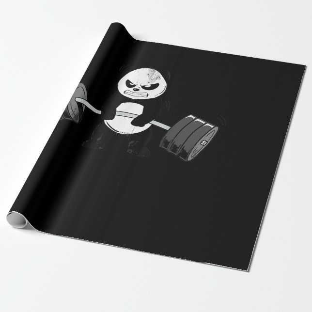 Funny Panda Workout Kitten Gym Deadlift Power Presentpapper (Utrullad)