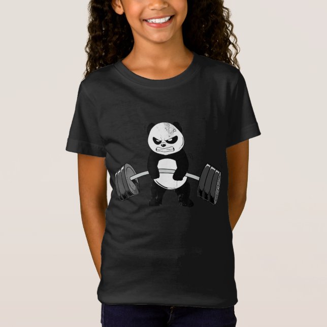 Funny Panda Workout Kitten Gym Deadlift Power T Shirt (Framsida)