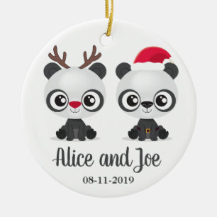 Funny Pandas egna namn och datum Julgransprydnad Keramik