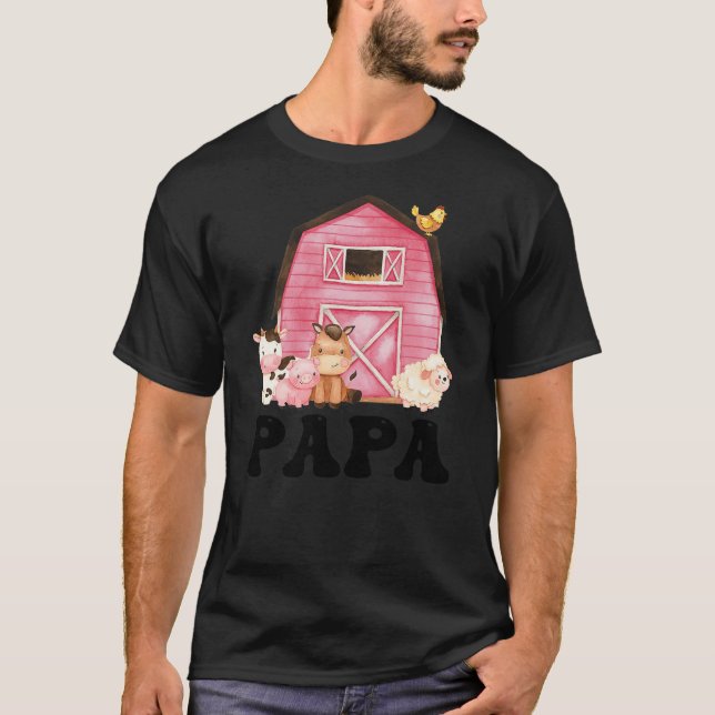 Funny Papa Farm Animals Birthday Theme Matching Fa T Shirt (Framsida)