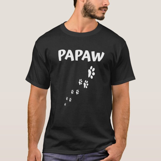 Funny PAPAW Papa Paw Footprint Walking on Him Dog  T Shirt (Framsida)