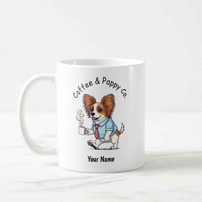 Funny Papillon Dog Business Suit Coffee  Kaffemugg (Vänster)