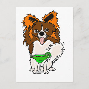 Funny Papillon Hund Drinking Margarita Tecknad Vykort