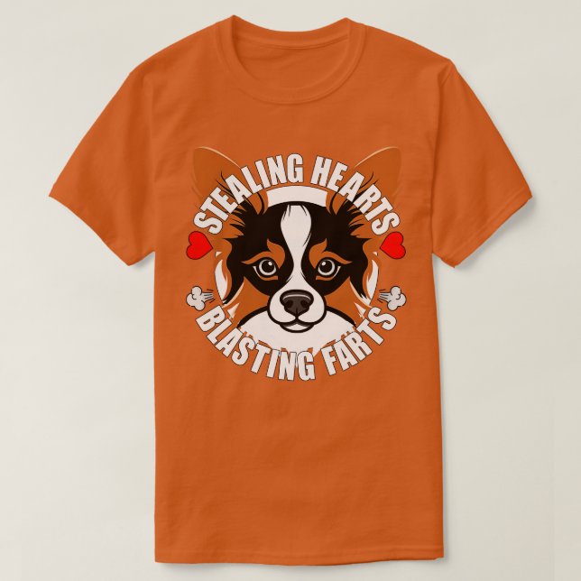 Funny Papillon Stealing Hearts Blaster Farts Hund T Shirt (Design framsida)