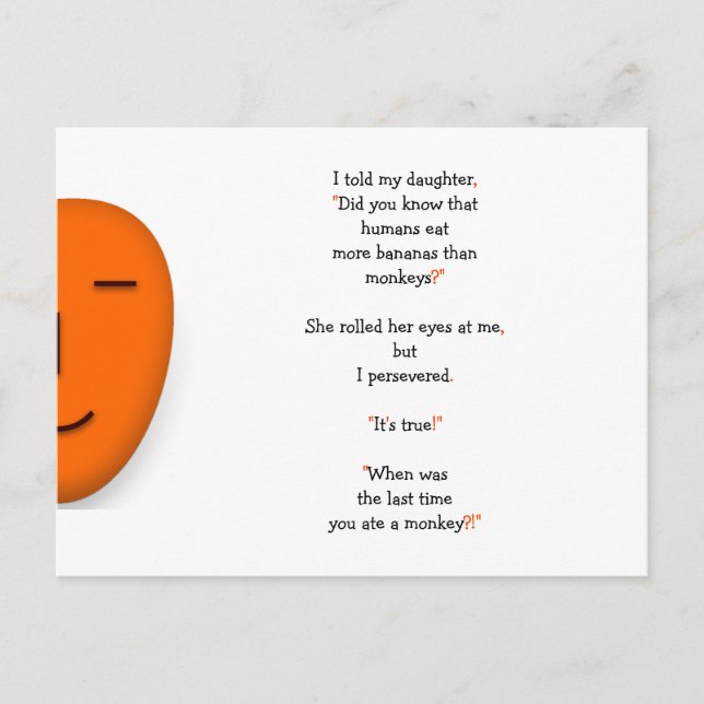 Funny Pappa Joke on Monkey Humans Bananas Daughn Vykort (Framsida)