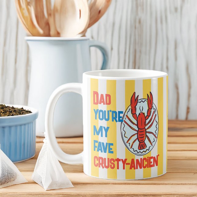 Funny Pappa Lobster Crustacean Amalfi Gult Rand Kaffemugg (Funny dad joke coffee mug for father's day or just because)