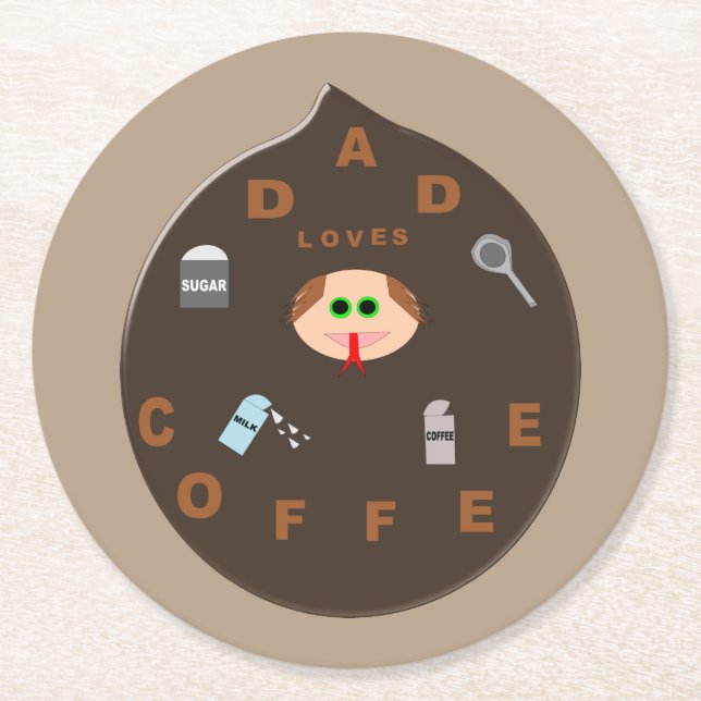 Funny Pappa Monster Kärlek Coffee Papper Underlägg Rund (Framsidan)