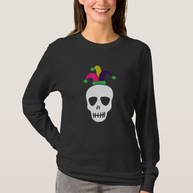Funny Parad Costume Mardi Gras Skull Jester Mask T Shirt (Framsida)