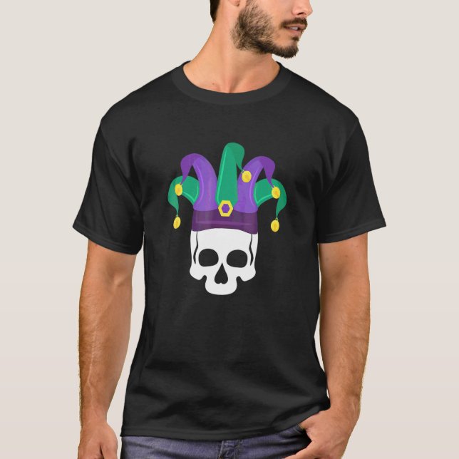 Funny Parad Costume Mardi Gras Skull Jester Mask T Shirt (Framsida)