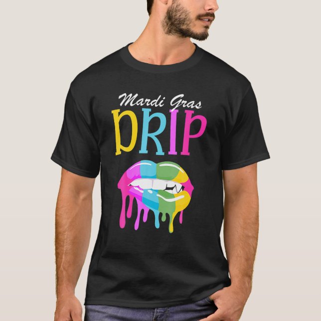 Funny Parad Party Mardi Gras Drip Läppar Carnival  T Shirt (Framsida)