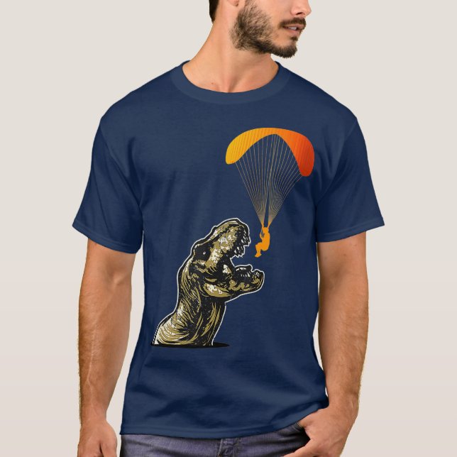 Funny Paragliding Dino Paragliders skydiving T Shirt (Framsida)