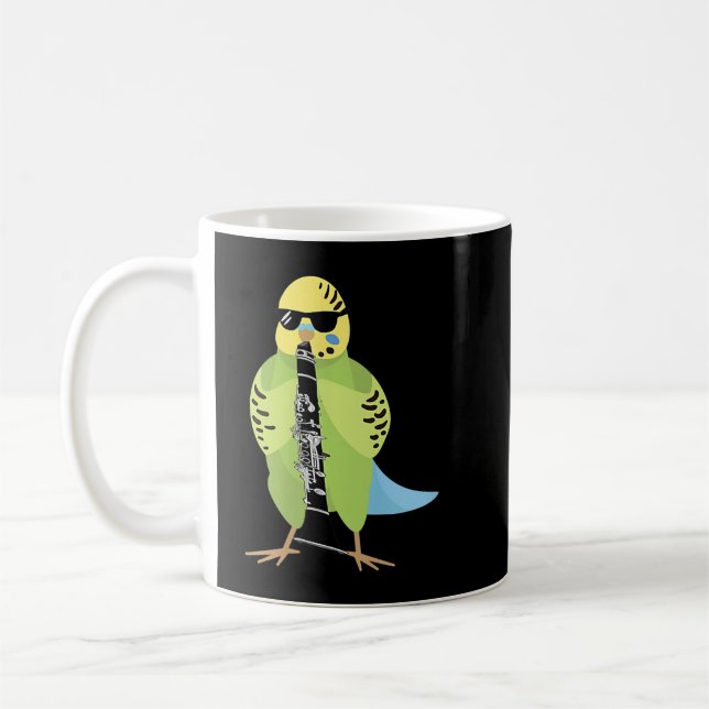 Funny Parakeet Wearing Sunglasses Spela Clarinet Kaffemugg (Vänster)